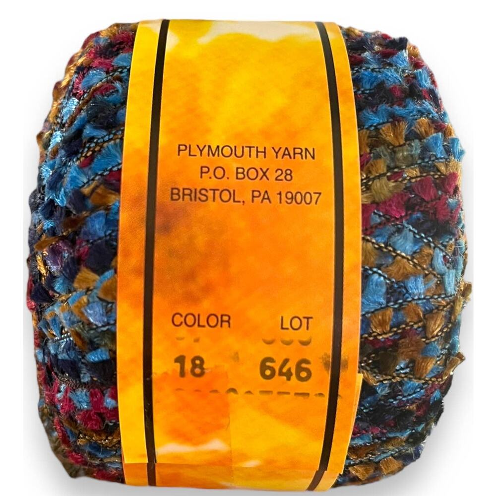 1.5 Skeins Plymouth Yarn ELECTRA Ladder Ribbon | Blue Gold, Red - Picture 7 of 7